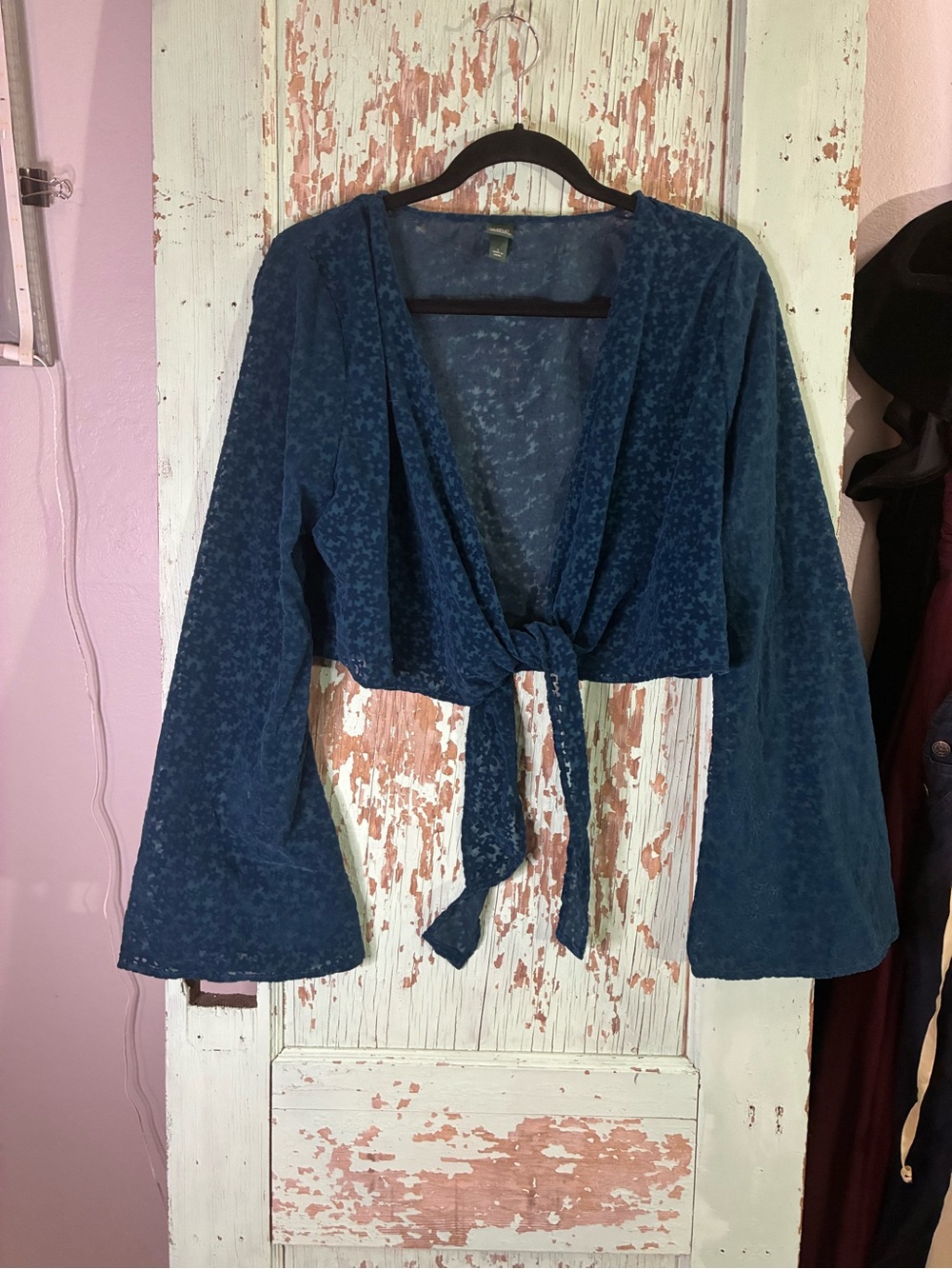 wild fable Teal Blue Tie-Front Cropped Cardigan